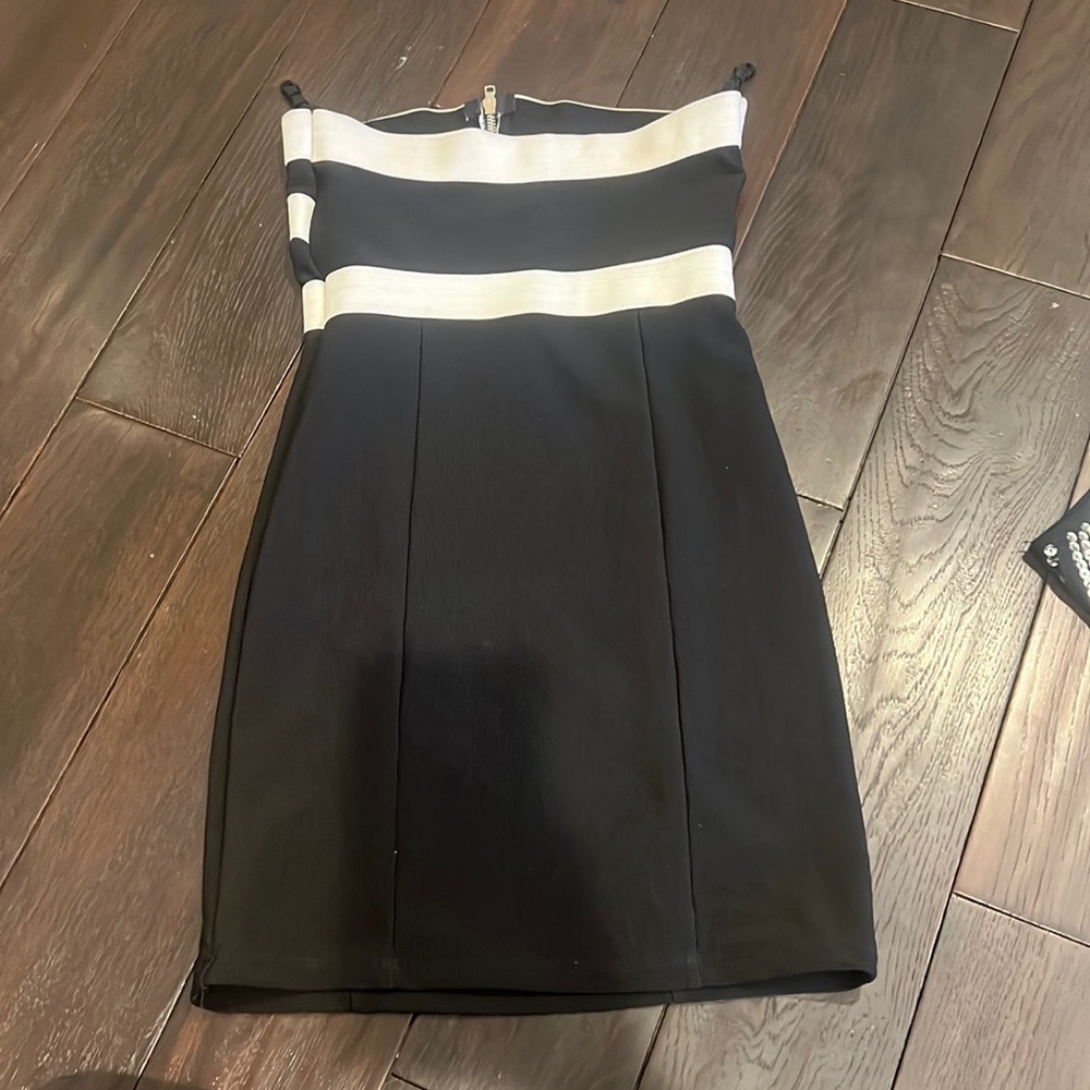 Juniors Strapless Black and White Dress